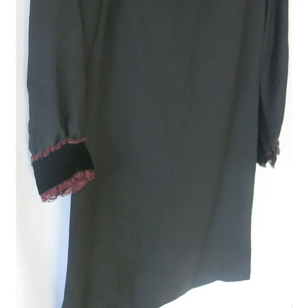 Vintage Black Dress 70s Velvet Lace Size M** Women  Knee Length Party Cocktail